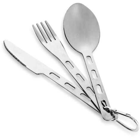 3x Tourist Picknick Reise Besteck Stahl Löffel Messer Gabel