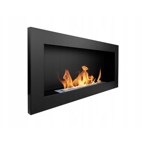 Wandhängender Biokamin 90x40x12 cm Schwarz Strukturmatt