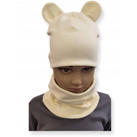 Set aus Mütze und Schal für Kinder mit Ohren, Größe 52-56 ECRU
