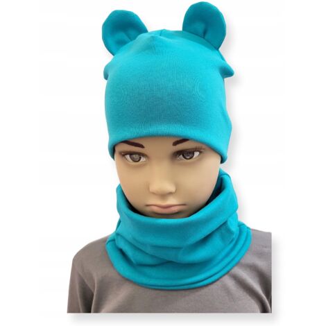 Set aus Mütze und Schal für Kinder mit Ohren, Größe 52-56, Marineblau
