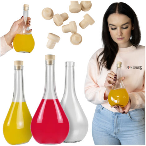 5x Flaschen TEAR 500ml Glasflasche für Liköre, Alkohol, Wein, Schnaps 0,5l (1/5)