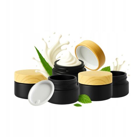 5x Glastiegel SCHWARZ MATT 5g für Creme, Balsam, Kosmetik, Salbe, Gel (1/5)