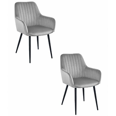 SOLDEN Stuhl – silbergrauer Samt / schwarze Beine x 2