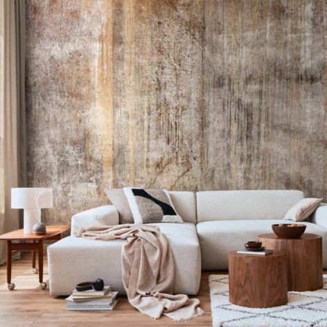 Papier peint - Abstrait beige - fond à motifs noirs avec un motif en béton texturé (1/5)