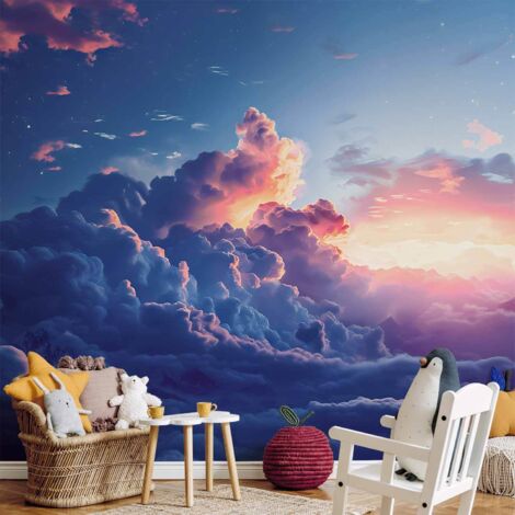 Fototapete – Nachtkonzert in den Bergen: Wolken, erleuchtet von den letzten Sonnenstrahlen (1/4)