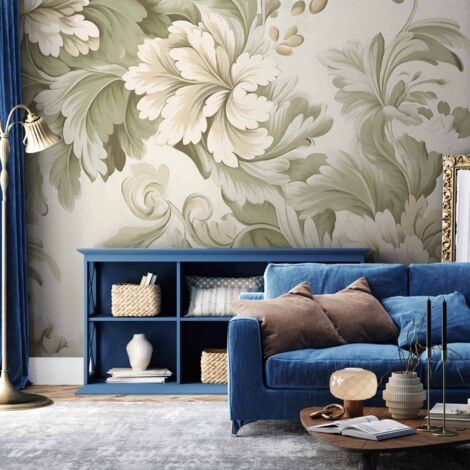 Wandbild – Retro-Vintage-Blumen in zarten Creme- und Grüntönen / Vintage-Blumen in hellen Farben (1/4)