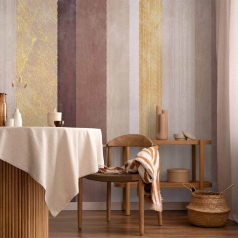 Fototapete – Streifenmuster – abstrakter Hintergrund mit Streifen in verschiedenen Farben und Gold (1/5)