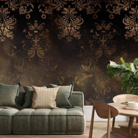 Fototapete – Barockornamente in patiniertem Gold und Braun: Retro-Motiv / Dunkle Barockmuster mit goldenen Akzenten (1/4)