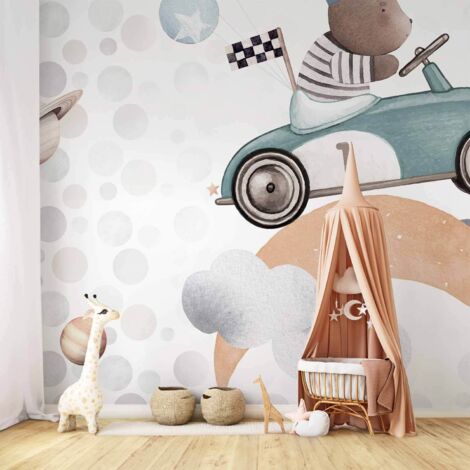 Fototapete – Teddybär in einem Rennwagen (1/5)
