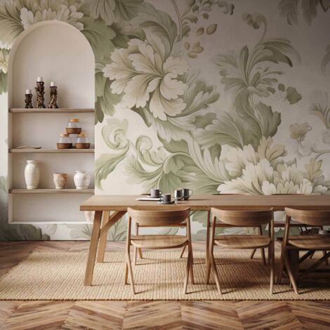 Wandbild – Retro-Vintage-Blumen in zarten Creme- und Grüntönen / Vintage-Blumen in hellen Farben (1/4)