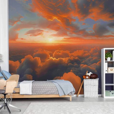Fototapete – Wenn die Morgendämmerung die Wolken kitzelt: ein Farbenspektakel am Morgenhimmel (1/4)