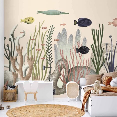 Fototapete – Unterwasserwelt – Fische und Korallen in Pastellfarben (1/5)