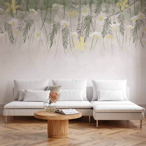 Papier peint - Herbier domestique - motif végétal subtil avec des fleurs façon aquarelle (1/5)