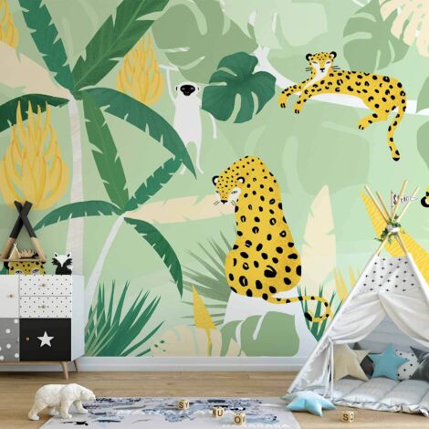 Papier peint - Guépards dans la jungle - paysage avec des animaux sous les tropiques pour enfants (1/5)