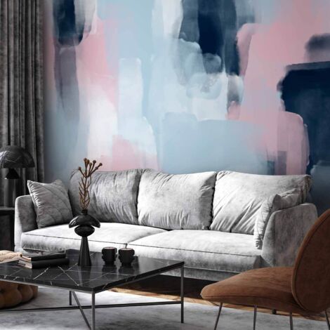 Papier peint - Couleurs harmonieuses - abstraction avec des formes bleues et roses (1/5)