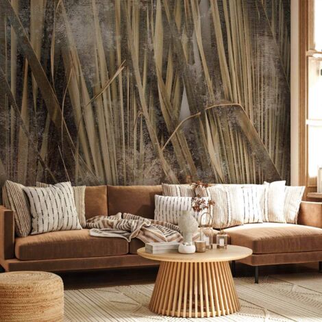 Wandbild – Trockene Blätter – eine Landschaft mit hohem Gras im Boho-Stil mit Farbmustern (1/5)