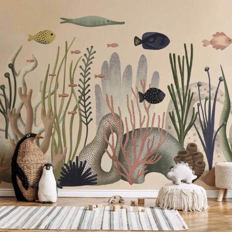 Fototapete – Unterwasserwelt – Fische und Korallen in Pastellfarben (1/5)