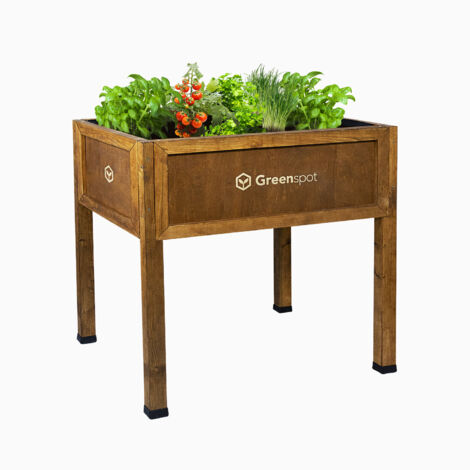 Hochbeet für Balkon, Terrasse und Garten 80x45x80cm - Herbarium aus Holz auf Beinen - Pflanzgefäß auf Beinen für Blumen, Kräuter, Gemüse - Hochkasten für den Garten, Greenspot Vintage Palisander (1/5)