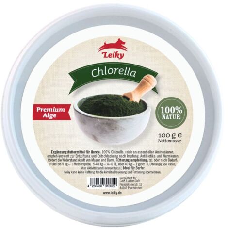 Chlorella 100 g Ergänzungsmittel für Hunde und Katzen bei Dermatitis und Arthritis Allergien natürliche Entgiftung Leiky