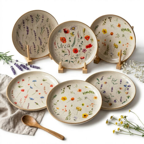 TELLER, 6-teilig, FRÜHSTÜCKS- UND DESSERTTELLER, KERAMIK, WILDBLUMEN, 20 CM