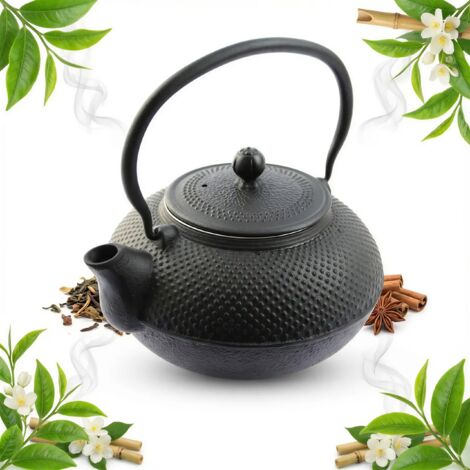 Schwarzer Gusseisenkessel, 1,5 l, mit Teesieb für Tee und Kräuter, Ø 18 cm (1/5)