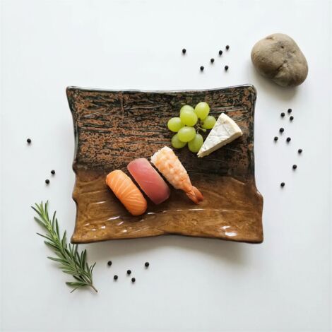 Keramikteller zum Servieren von Sushi, Käse und Desserts, 21 x 17,5 x 3,3 cm