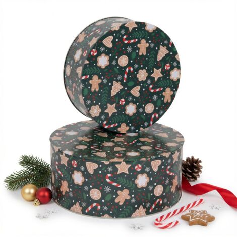 Weihnachtsdose aus Blech, 2 Stück, für Kekse, Lebkuchen, Süßigkeiten, Stangen, 20 cm