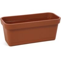 Ziegelroter Balkonkasten-Blumentopf aus Kunststoff 40x17cm mit Lobelien-Untersetzer