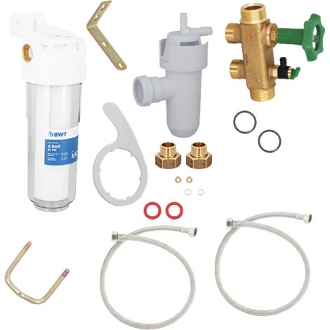 BWT – Kit de raccordement adoucisseurs Perla Silk et New Access – Préfiltre DGD 5 et 20 micron – Vanne bypass laiton – Flexibles 3/4'