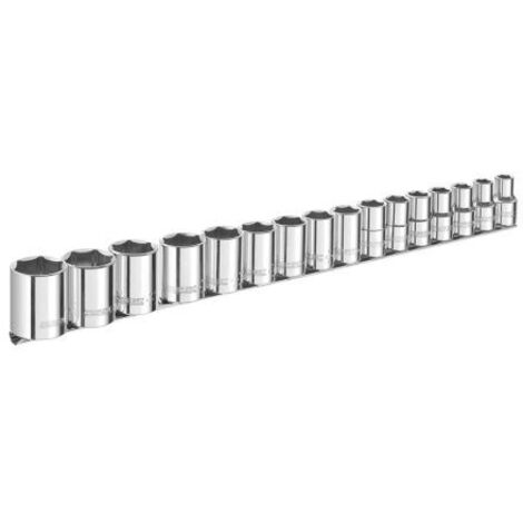 Facom – Malette de douilles 1/2'' 16 pièces – Douilles standard 6 pans de 10 à 32 mm – Rack métallique inclus pour rangement facile - E032902