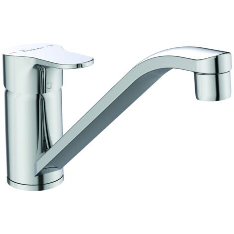 Porcher – Mitigeur de lavabo monotrou bec bas chromé – Cartouche Firmaflow 38 mm avec limiteur de température – Installation rapide Easyfix (1/6)