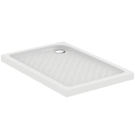 Porcher – Receveur de douche rectangulaire à poser 100x80 cm P329101 – Grès fin blanc – Surface antidérapante – Fond à relief pour sécurité accrue (1/2)