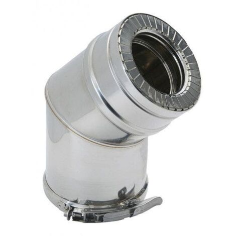 TEN – Coude isolé 45° inox 316/304 – Bride de sécurité pour conduits d'évacuation fumée – Diamètre 130 mm – Isolation laine de roche 25 mm