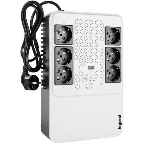 Legrand – Onduleur 6 prises de courant 2P+T avec disjoncteur intégré 600 VA – Protection contre surcharge – Tension 230V – 360 W