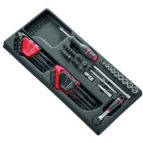Facom – Module cliquet 6 pans 1/4 – 52 outils – Douilles de 5.5 à 14 mm – Rallonges 55 et 100 mm – Poignée coulissante 115 mm