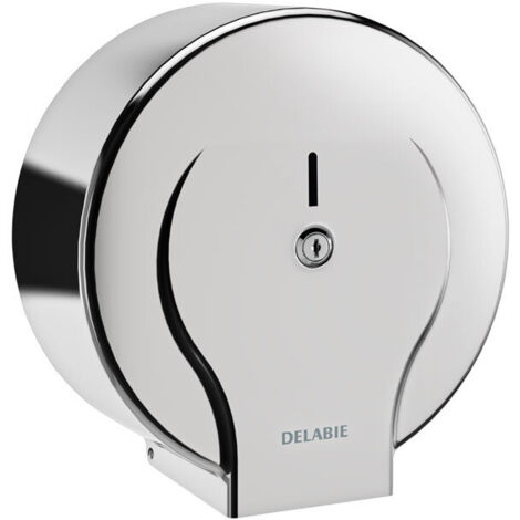 Delabie – Distributeur de papier toilette mural inox 304 poli brillant – Bobine 400m – Couvercle articulé pour entretien facile – Dimensions Ø305mm