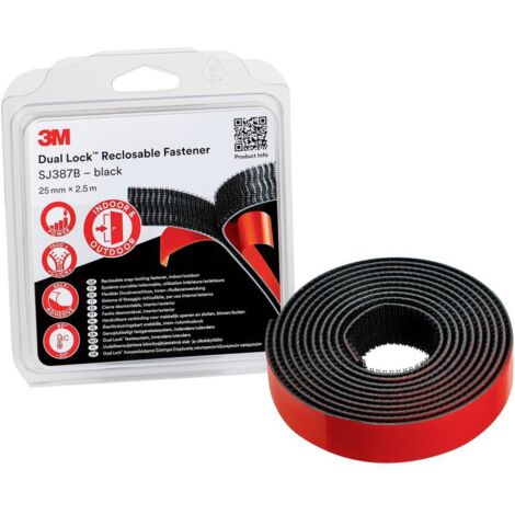 3M – Bande auto-agrippante à coller 25 mm x 2,5 m noir – Fixation solide sur métal, verre et plastique – Haute résistance au cisaillement - NOIR 1 PC