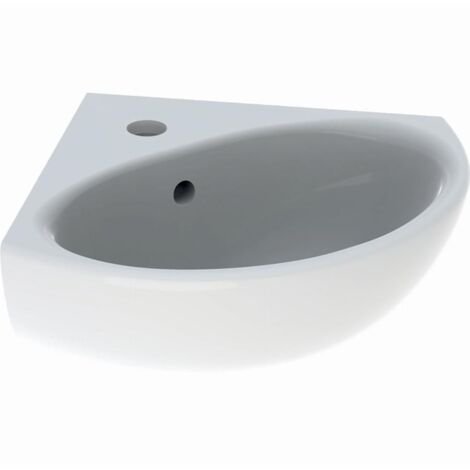 Geberit – Lave-mains d'angle 45.5x40cm – Montage en angle – Trou de robinetterie au centre – Trop-plein visible – Blanc
