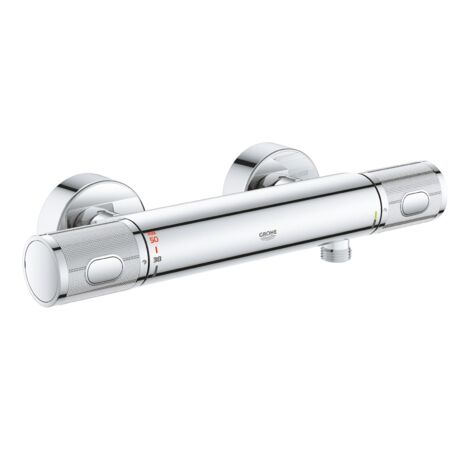 Grohe – Mitigeur thermostatique de douche – Finition métal – Limiteur de température à 50°C – Montage mural apparent – Clapets anti-retour