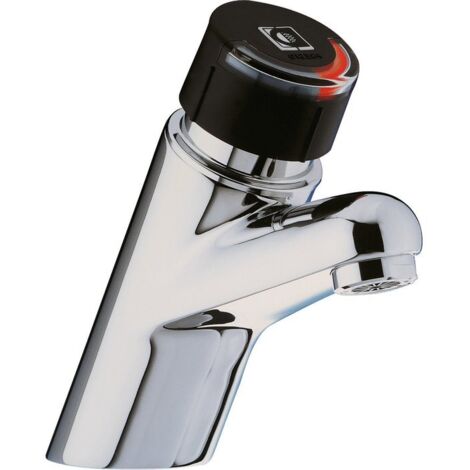 Presto – Mitigeur de lavabo temporisé 6 l/mn – Bouton poussoir noir – Brise-jet inviolable – Système anti-blocage – Corps laiton nickel-chrome - 4000S