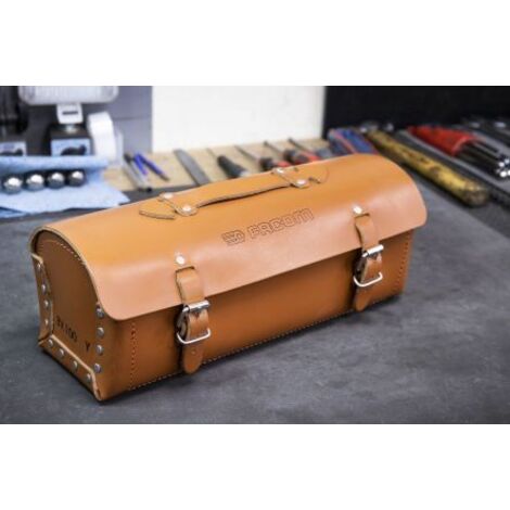 Facom – Sacoche à outils en cuir – Longueur 350 mm – Largeur 120 mm – 2 sangles de fermeture avec boucles réglables – Poche intérieure