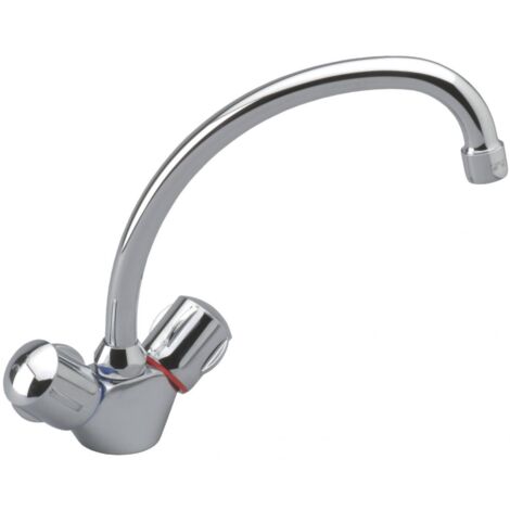Porcher – Mélangeur évier monotrou – Bec tube orientable avec aérateur – Tête à clapet guidé ½' – Hauteur sous aérateur 185 mm – Projection 190 mm