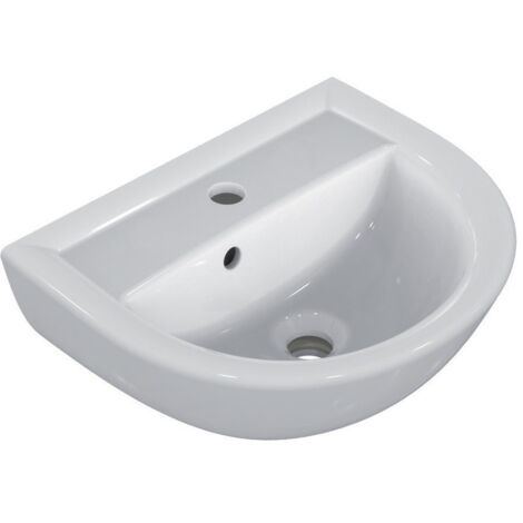 Porcher – Lave-main 1 trou central mural 45x35cm en céramique blanc – Fixation murale – Profondeur cuve 11,5cm – Pour espaces réduits (1/5)