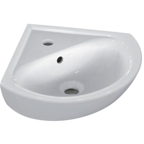 Porcher – Lave-mains d'angle 34x34x44 cm – Porcelaine vitrifiée blanche – Avec trop plein – Fixation murale pour petits espaces