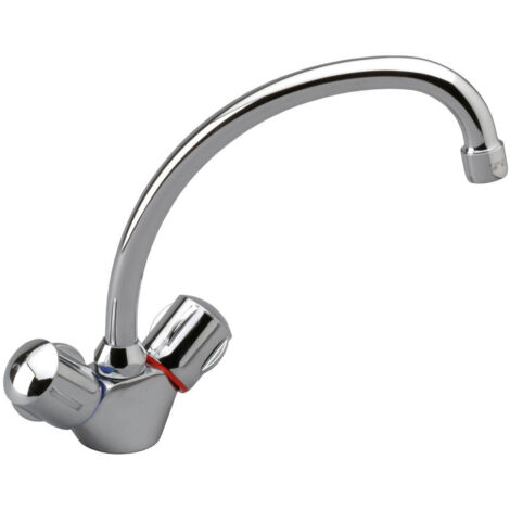 Porcher – Mélangeur évier monotrou chromé orientable – Hauteur sous bec 185 mm – Tête ½' à disques céramique – Flexibles 350 mm - D1789AA