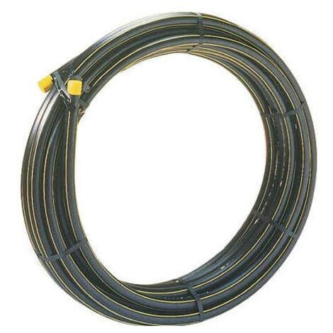 Gaine PEHD noir-jaune pour gaz DN20 50m – Tuyau semi-rigide conforme NF EN 1555-2 – MOP 10 bar pour réseaux enterrés – Jano