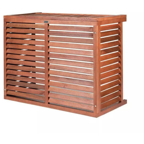 Cache climatiseur en bois exotique traité – Dimensions H 83,5 x L 105 x P 51 cm – Réduction bruit 10 à 30 % – Installation rapide en 5 min – Decoclim (1/5)
