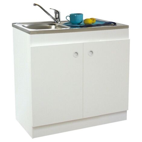 Meuble sous évier 80cm – Mélaminé blanc 16mm – Charnières invisibles – Accès facile au vide sanitaire – Installation rapide – Nova