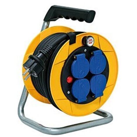Brennenstuhl – Enrouleur électrique 10m H07RN-F 3G1.5 – 4 prises 2P+T 16A – IP44 pour chantiers humides – Disjoncteur thermique – 1079281