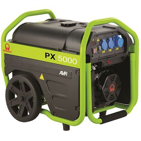 Pramac – Groupe électrogène 3,5 kW monophasé essence 230 V – Autonomie jusqu'à 18,75 heures – Moteur refroidi à air 389 cc – 69 dB - PX5000